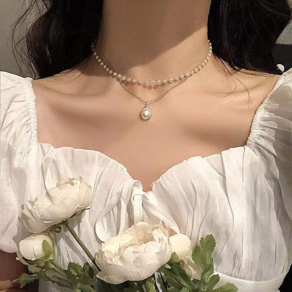 Amazon.com: YUEKISEN Dainty Pearl Layered Necklace Gold